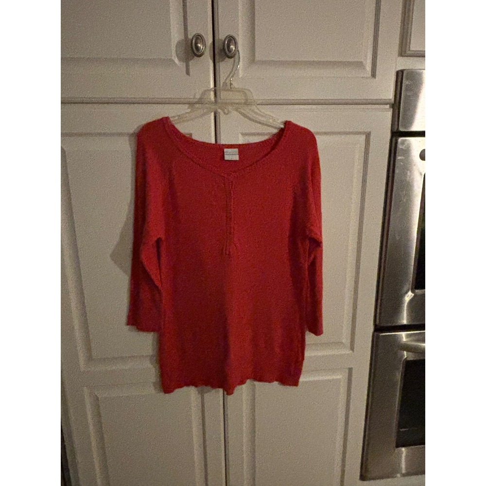 Columbia Sportswear Red 3/4 Sleeve Henley Knit Sweater Women's M